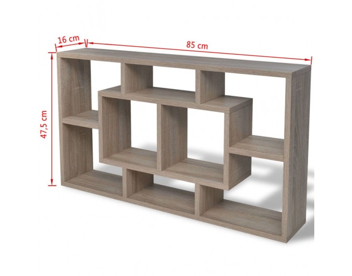 Стенна полица/рафт с 8 открити отделения, цвят дъб -