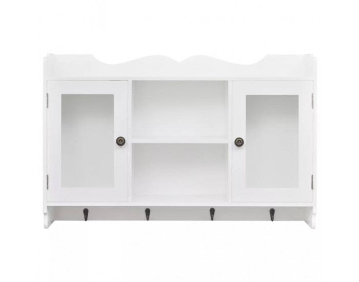 Бяла MDF стенна полица/шкаф за съхранение на книги/DVD/очила -