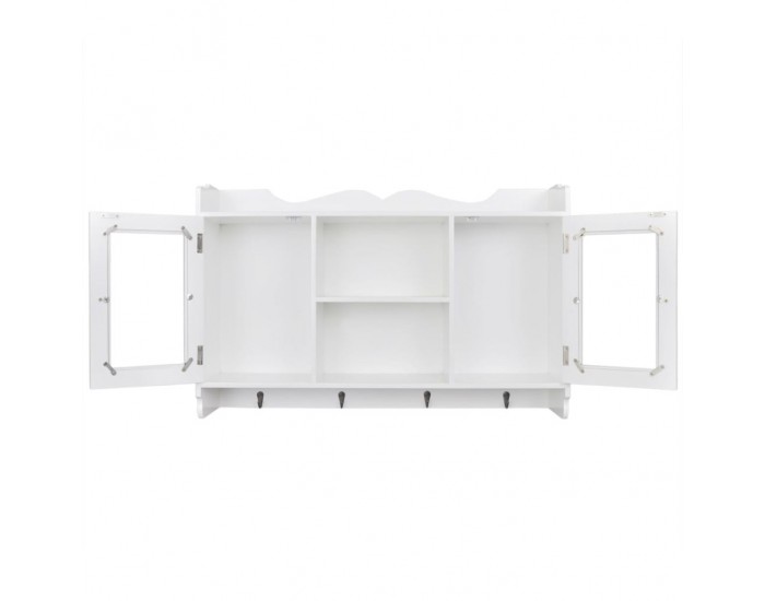 Бяла MDF стенна полица/шкаф за съхранение на книги/DVD/очила -