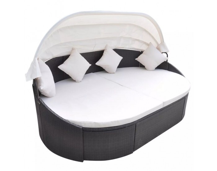 Sonata Градинско лаундж легло със сенник, полиратан, кафяво -