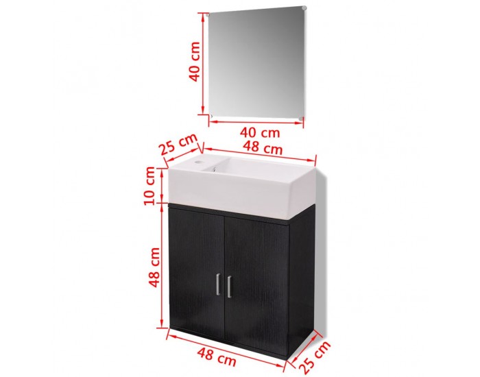 Sonata Комплект мебели за баня от 3 части и мивка, черен цвят -