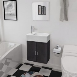 Sonata Комплект мебели за баня от 3 части и мивка, черен цвят - Комплекти