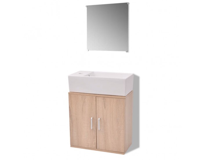 Sonata Комплект мебели за баня от 3 части и мивка, бежов цвят -