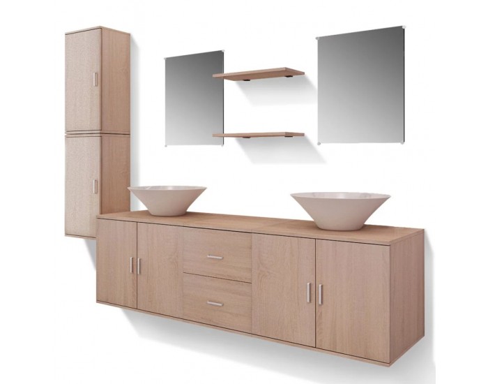 Sonata комплект мебели от 9 части и мивка за баня, бежов цвят -