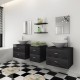 Sonata Комплект мебели за баня от 7 части и мивка, черен цвят -