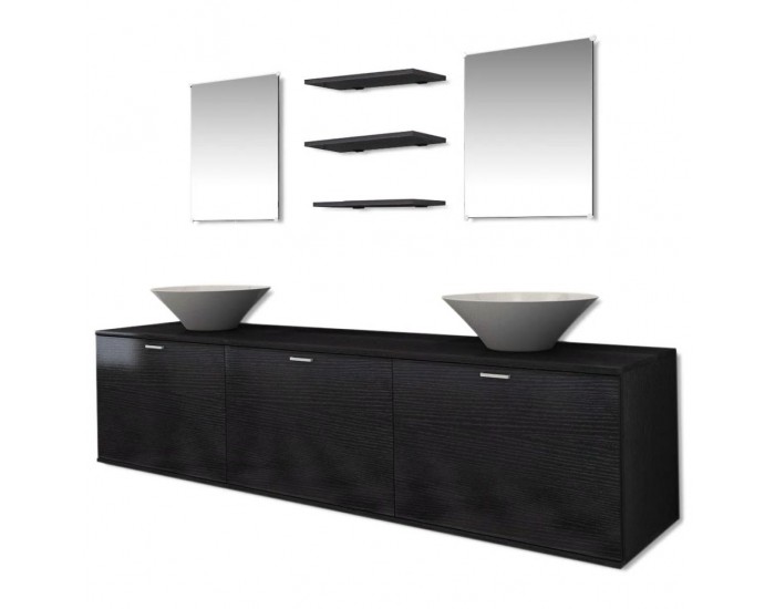 Sonata комплект мебели за баня от 8 части и мивки, черен цвят -