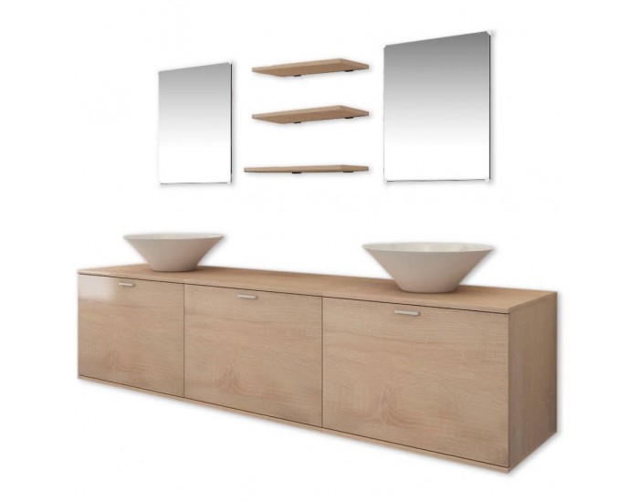 Sonata комплект мебели за баня от 8 части и мивки, бежов цвят -