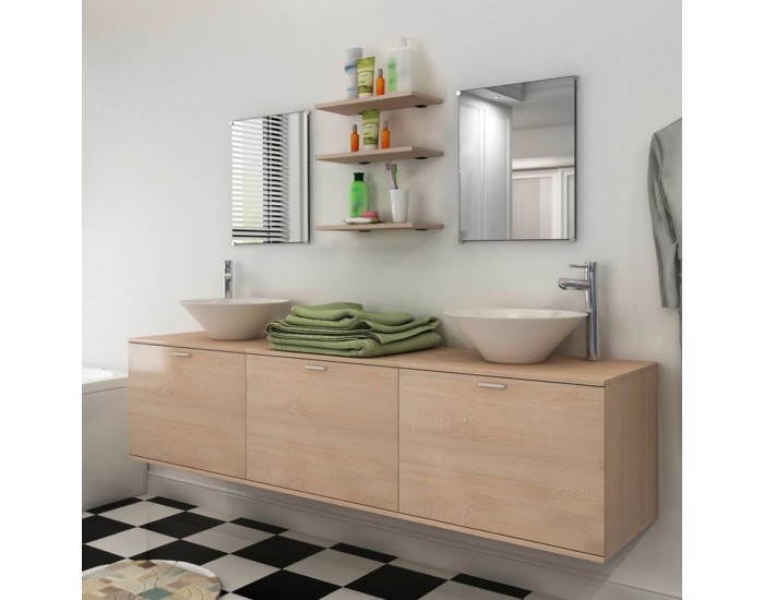 Sonata комплект мебели за баня от 8 части и мивки, бежов цвят -