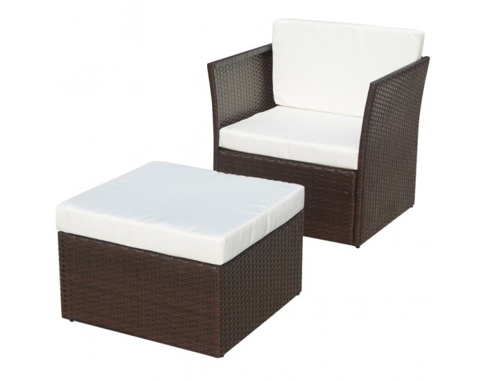 Sonata Градински стол с табуретка, кафяв полиратан -