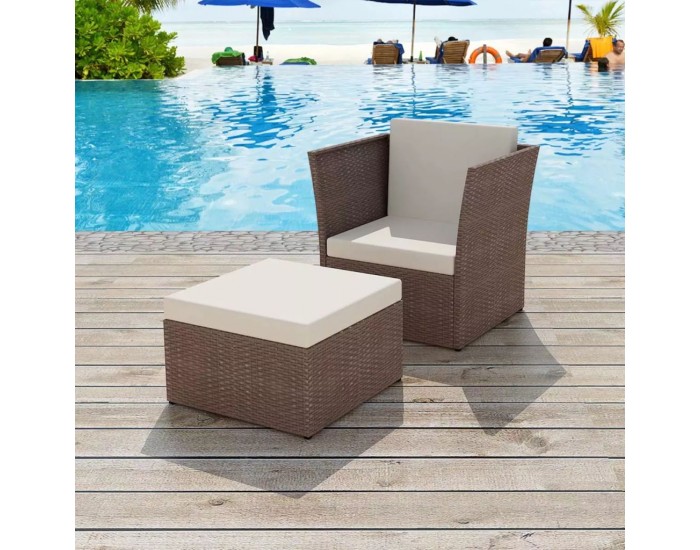 Sonata Градински стол с табуретка, кафяв полиратан -