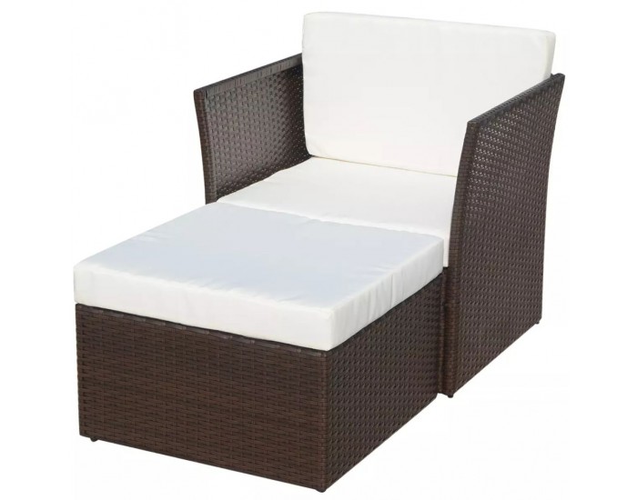 Sonata Градински стол с табуретка, кафяв полиратан -