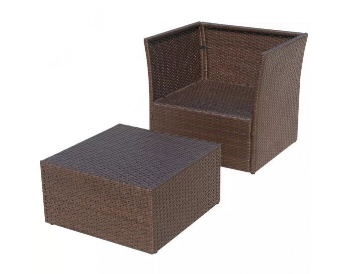 Sonata Градински стол с табуретка, кафяв полиратан -