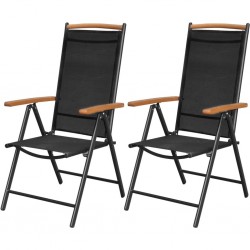 Sonata Сгъваеми градински столове, 2 бр, алуминий и Textilene, черни - Градински столове