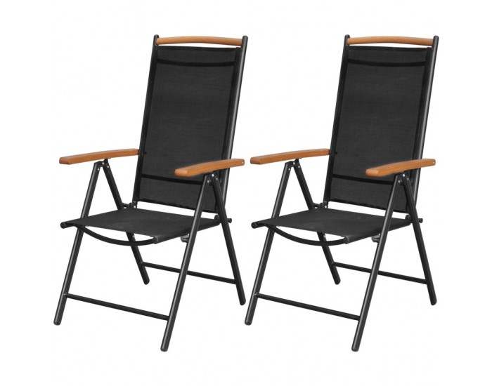 Sonata Сгъваеми градински столове, 2 бр, алуминий и Textilene, черни -