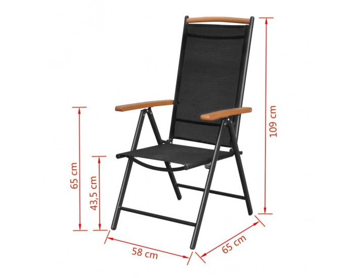 Sonata Сгъваеми градински столове, 2 бр, алуминий и Textilene, черни -