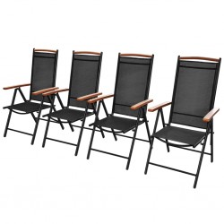 Sonata Сгъваеми градински столове, 4 бр, алуминий и Textilene, черни - Градински столове