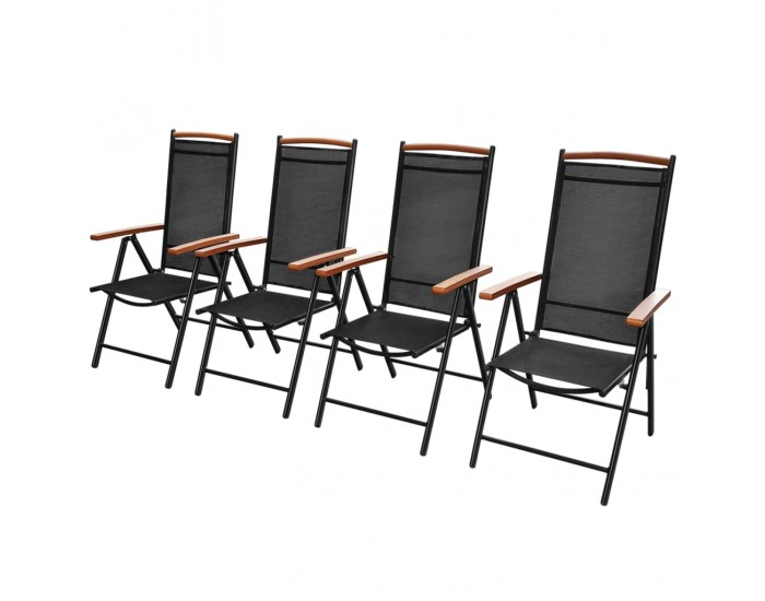 Sonata Сгъваеми градински столове, 4 бр, алуминий и Textilene, черни -