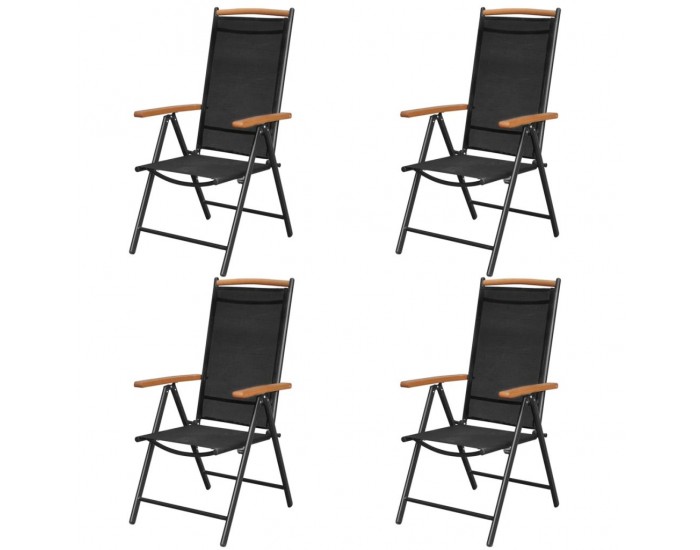 Sonata Сгъваеми градински столове, 4 бр, алуминий и Textilene, черни -