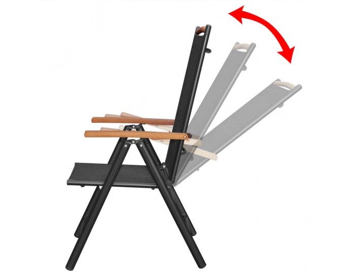 Sonata Сгъваеми градински столове, 4 бр, алуминий и Textilene, черни -