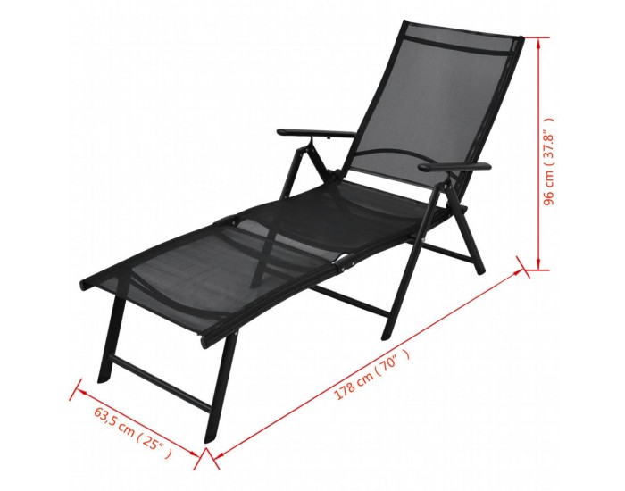 Sonata Сгъваем шезлонг, алуминий, черен -
