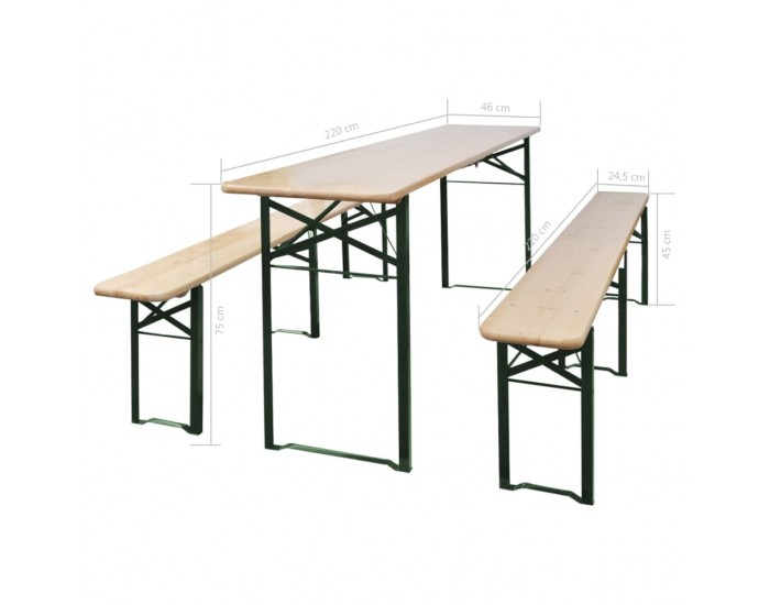 Sonata Сгъваема маса за бира с 2 пейки, 220 см, чам -