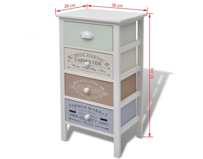 Sonata Шкаф за съхранение във френски стил, 4 чекмеджета, дърво -