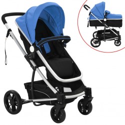 Sonata Детска / бебешка количка 2-в-1, алуминий, синьо и черно - Бебешки колички