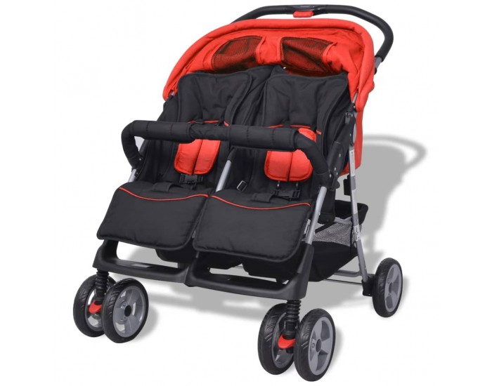 Sonata Бебешка количка за близнаци, стомана, червено и черно -