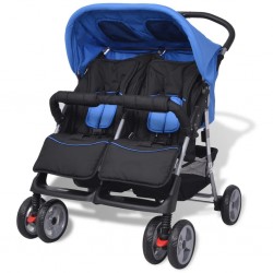 Sonata Бебешка количка за близнаци, стомана, синьо и черно - Бебешки колички