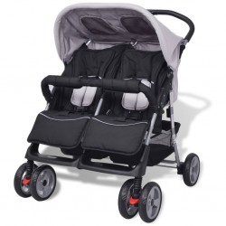 Sonata Бебешка количка за близнаци, стомана, сиво и черно - Бебешки колички