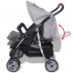 Sonata Бебешка количка за близнаци, стомана, сиво и черно -