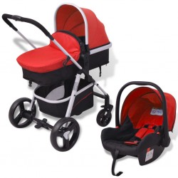 Sonata Бебешка количка, 3-в-1, алуминиева, червено и черно - Бебешки колички