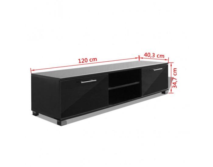 Sonata ТВ шкаф с гланцово покритие, черен, 120x40.3x34.7 cм -