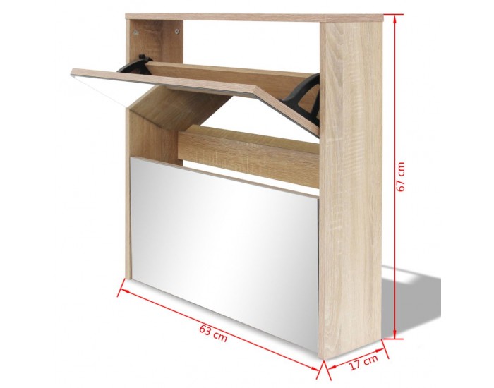 Sonata Шкаф за обувки с двойно огледало, дъб, 63x17x67 cм -