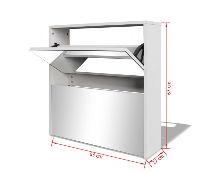 Sonata Шкаф за обувки с двойно огледало, бял, 63x17x67 cм -