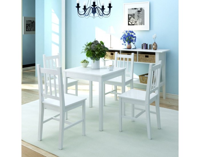 Sonata Трапезен комплект, пет части, борово дърво, бял -