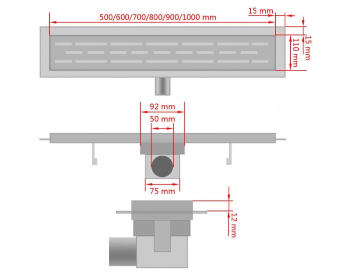 Sonata Линеен душ канал, 1030x140 мм, от неръждаема стомана -