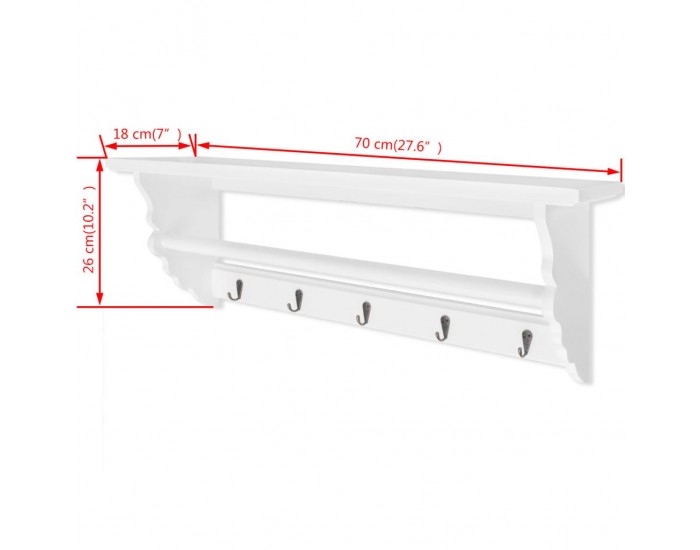 Sonata Закачалка за дрехи, за стена, MDF, бяла, бароков стил -