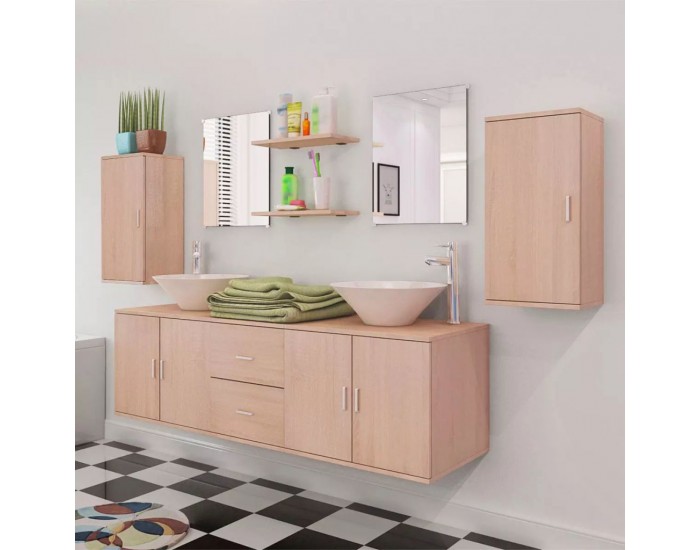 Sonata комплект мебели от 11 части и мивка за баня, бежов цвят -