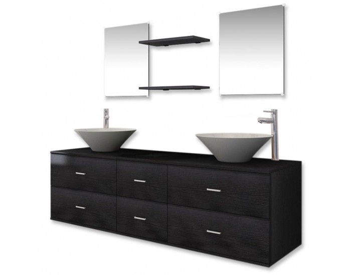 Sonata комплект мебели за баня от 9 части с мивки и смесители, черни -