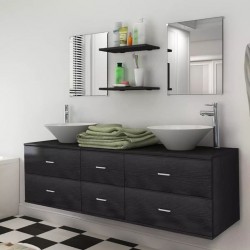 Sonata комплект мебели за баня от 9 части с мивки и смесители, черни - Комплекти