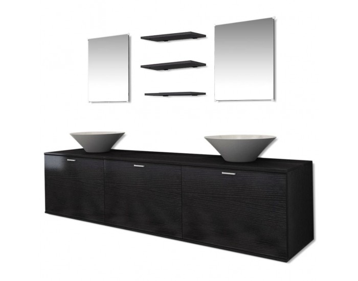 Sonata Комплект мебели за баня, с мивки и кранове, черен, 10 части -