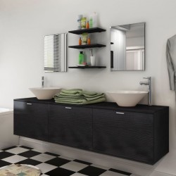 Sonata Комплект мебели за баня, с мивки и кранове, черен, 10 части - Комплекти