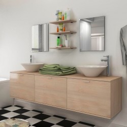 Sonata Комплект мебели за баня, с мивки и кранове, бежов, 10 части - Комплекти