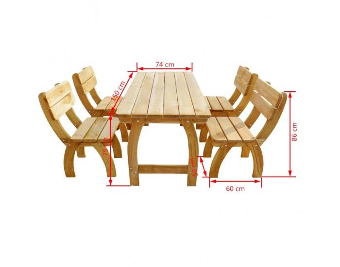 Sonata Градински трапезен комплект, 5 части, импрегниран бор -