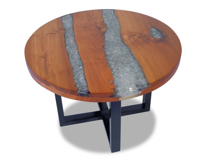 Sonata H Маса за кафе, солидно тиково дърво и смола, 60 см