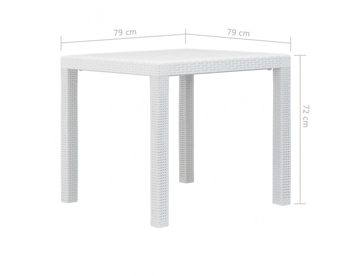Sonata Градинска маса, 79x79x72 см, пластмаса, ратанов вид, бяла -