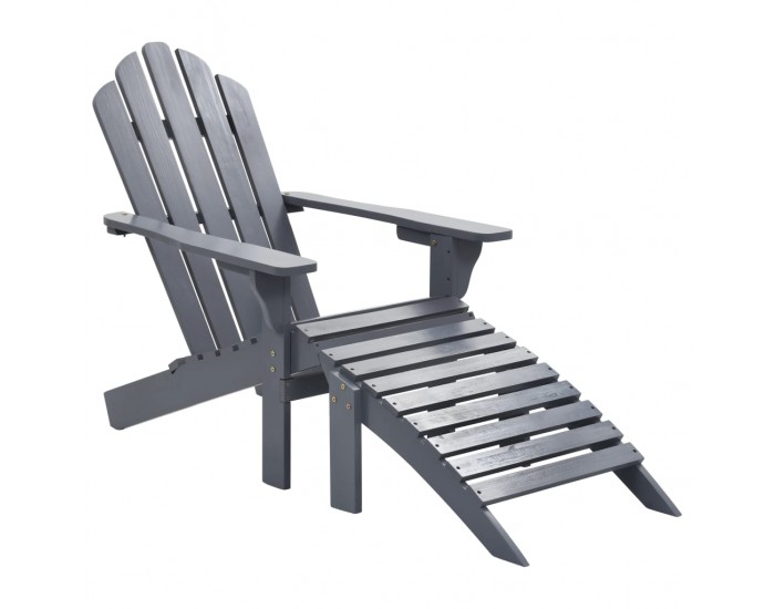 Sonata Градински стол с табуретка, дърво, сив -