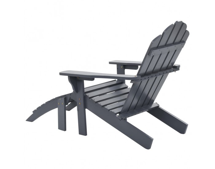 Sonata Градински стол с табуретка, дърво, сив -