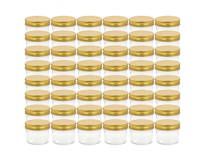 Sonata Стъклени буркани за сладко със златисти капачки, 48 бр, 110 мл -